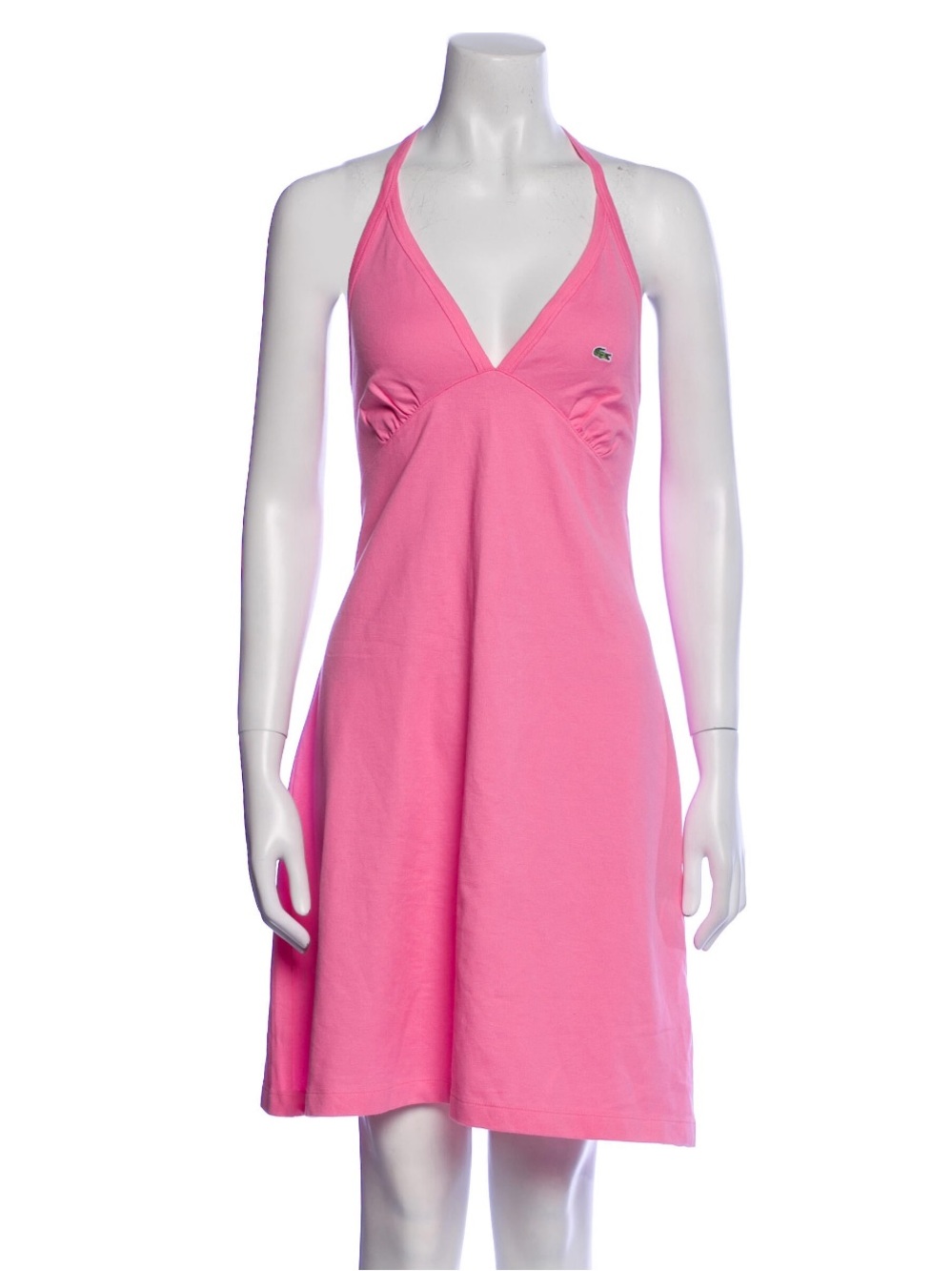 Lacoste Pink V-Neck Cotton A-Line Mini Halter Sport Dress